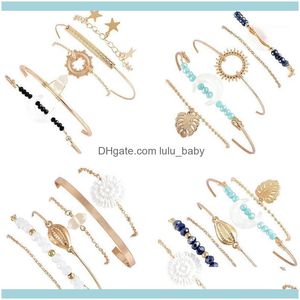 Link Bracciali Jewelrylink Chain Diezi Vintage Bohemian Gold Crystal Stone Shell Set di braccialetti per donna Ladies Femme Jewelry 1 Drop Deliv