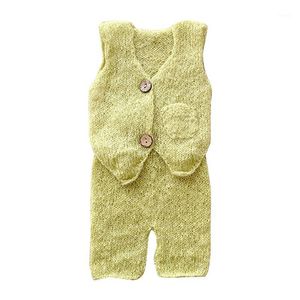 Conjuntos de roupas 2 PCs / Set Nascido Pogal Adereços Mohair Baby Boys Meninas Traje Handmade Botões de malha Top e Calças Terno