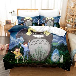 Totoro Cama al por mayor-Conjuntos de ropa de cama My vecino Totoro Set Individual Twin Queen Full King Tamaño Kawaii Bed Aldult Kid Dormitorio Duvetcover D Imprimir
