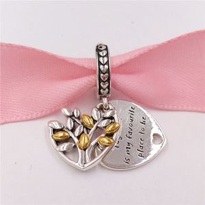 Authentic 925 Sterling Silver Pandora Two-Tone Family Tree Heart 14K Gold Dangle Charm Charms Fits European Pandora Style Jewelry Bracelets & Necklace 799161C00