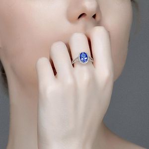 Vintage Safir Küme Yüzük toptan satış-Küme halkaları moda vintage mavi kristal safir değerli taşlar elmaslar kadınlar için elmas beyaz altın gümüş renkli takı bijoux hediyeler aksesuar