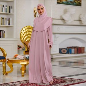 Ethnic Clothing Muslim Women Plain Jilbab Hooded Abaya One-piece Prayer Dress Stretchy Islam Clothes Arab Dubai Turkey Worship Outwear One S