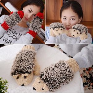 Fingerless Gloves Cartoon Hedgehog Lovely Female Winter Warm Ladies Söt Kvinnor Vantens Guantes för Girls Ad0448