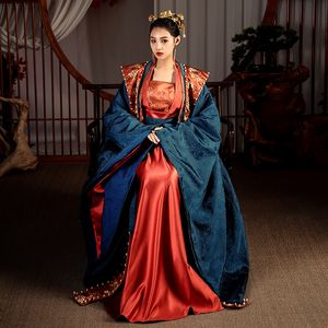 Blue Hanfu Diao Chan's Kostüm für die Performance Ritterliche Frauen Romantik von drei Königreiche Hohe Qualitätsmantel + Jacke + Rock + Gürtel 4 Stück