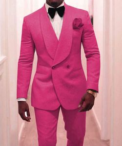 Двухбордовые мужские костюмы горячие розовые узор жених смокинги шаль отворота жениха свадьба лучший мужчина 2 штуки (куртка + брюки + бабочка) l632