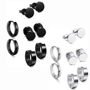 4 пары/комплект, серьги-кольца из нержавеющей стали, серьги для пирсинга для женщин и мужчин, серьги-гвоздики в стиле панк, готика, штангой, серебристые, черные