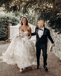 Красочная вышивка тюль свадебное платье без бретелек пухлые линии свадебные платья романтические открытый Vestido de Nooiva Country Boho длинные платья невесты 2022