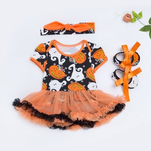 Halloween Party Special Occasions costume cartoon ghost Pumpkin baby one-piece skirt short sleeve children ha dress toddler shoes