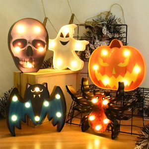 Luci a LED di Halloween Horror Zucca Fantasma Pipistrello Ragno Luce notturna Ornamento Puntelli per feste di Halloween Decorazioni per lampade da tavolo per bar a casa