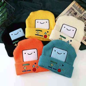 2021 New Winter Male and Female Adult Korean Version Of Adventure Time BMO Cartoon Thickened Warm Woolen Hat Y21111