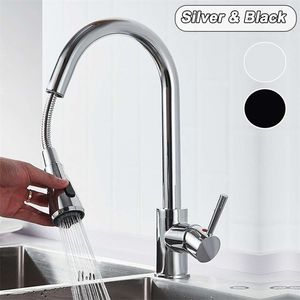 Kök Dra ut kran 360 Rotation Dra ut Spout Spruta handfat kranar Kökshandtag Strömpipa Sprutahuvud Basin Mixer Tap 211108