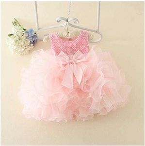 0-5Y cici girl boutique princess vestido dress children pearl cake gown kids solid wedding with bows on the back 210529