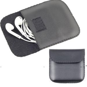 Newstorage Torby Modne Czarny Kolor Słuchawki Słuchawki USB Kabel Kabel Skórzany Etui Carry Case Bag Pojemnik EWE5379