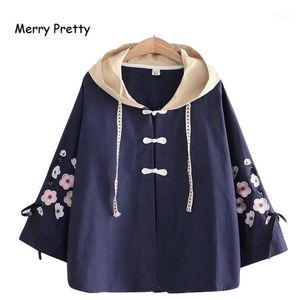 Jaquetas femininas Merry Bordado Floral Bordado Básico 2021 Inverno Lace Up Sleeve Com Capuz Patchwork Casacos Casuais Outerwear1