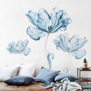 3D Three-dimensional Wall Stickers Modern Home Decoration Nordic Blue Flower Stickers Bedroom Living Room Art Poster Wall Decor 210308