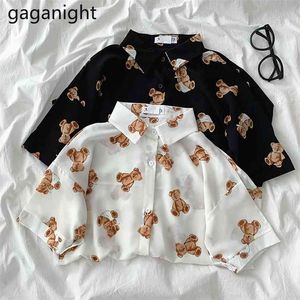 Verano mujeres harajuku camisa femenina coreana lindo oso de dibujos animados impresión blusa casual suelta manga corta blusas tops 210601