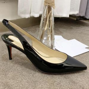 med originalbox röda bottenskor klänning klänning skor kvinnor hög spik häl pump läder mitt kattunge stilett slingbacks sexiga spetsiga tå röda bottnar häl 458