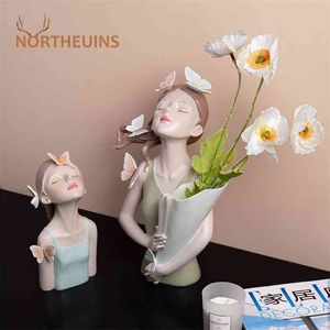 Northeuins Butterfly Girl Resin Skulptur Karaktär Modell Vas Modern Förvaring Statyer Hem Living Room Desktop Dekor Tillbehör 210804