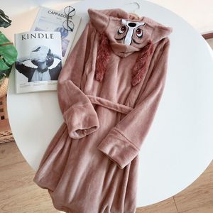 Kvinnors Sleepwear Dressing Gown för Kvinnor Vinter Tjockad Korall Fleece Hooded Bathrock