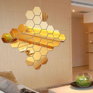 Adesivos de parede 12 pçs / set Hexagonal Espelho 3D Restaurante Cordão Personalidade Decorativa Pasta Decorativa Sala Adesivo