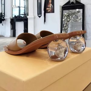 Ball Clear Heels Slippers Peep Toe Mule Shoes Woman Summer Ladies Shoe Brown White Sandals Zapatos De Mujer