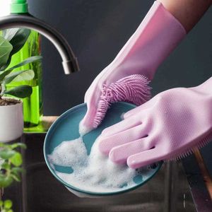 Magic Silicone Dishwashing Scrubber Dish Tvätt Sponge Rubber Scrub Handskar Kök Rengöring 1 Par 210622