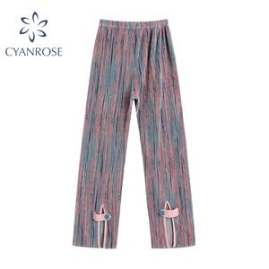 Wysoka talia Casual Long Pant Summer Harajuku Hip-Hop Vintage Drukuj Szerokie Spodnie nogi Unisex Loose Gothic Streetwear 211124