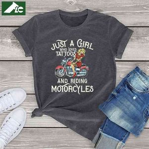 Motociclista de Motociclista de Motociclista T Shirt Girl Apenas A Quem adora Tatuagens E Motocicletas Harajuku Mulheres Kawaii Moda Tee Tops 210720