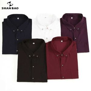 Shan Bao Höstmärke Lös långärmad tröja Plus Size Business Casual Youth Men's Office Shirt 5XL 6XL 7XL 8XL 10XL 210531