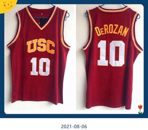NCAA Güney Kaliforniya Üniversitesi (USC) 10 Derozan Basketbol Formaları Kırmızı İşlemeli Jersey Boyutu S-XXL Dikişli