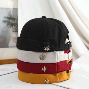 Cotton Four Seasons Beanies Cappello da padrone di casa delle foglie d'acero oro Maple Mano Street Hip Hop Cappello Cappello Unisex Cappelli regolabili Brimless Y21111