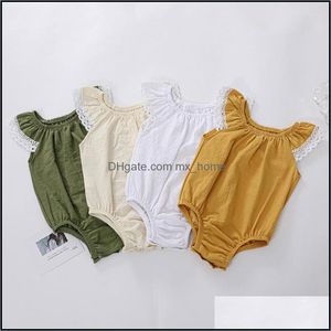 Rompers JumpsuitSrompers Baby Kids Clothing Baby, Maternity Girls Lace Fly Sleeve Romper Spädbarn Småbarn Solid Color Jumpsuits Summer Fash