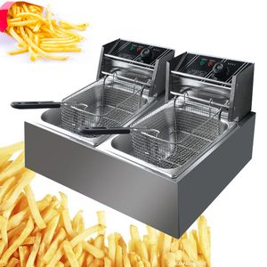 Friggitrice elettrica in acciaio inossidabile con cestello 6L 2200W Friggitrice per uso commerciale Regolatore di temperatura Macchina per friggere alimenti