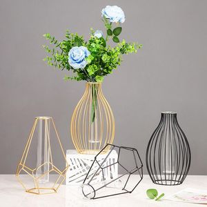 Vases Geometric Iron Line Vase Terrarium Simple Retro Plant Holder Modern Nordic Hydroponic Wrought Metal