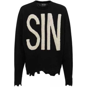 Swetry męskie Saint młodzieżowa koszulka sin letter luźna casualowa nieregularna destrukcja sweter z okrągłym dekoltem w stylu high street vibe