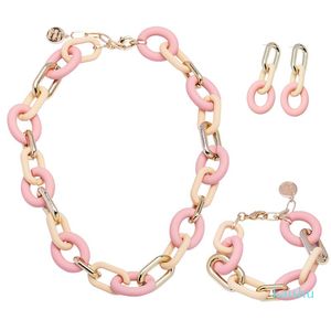 Guldfärg smycken uppsättning harts länk armband halsband örhängen prom rosa motiv fest födelsedag år jul