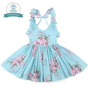 Flofallzique Le neonate si vestono con il marchio Summer Beach Style Stampa floreale Party Backless Vintage Toddler Abbigliamento per bambini 1-8 anni 210303