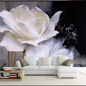 Пользовательские фото обои 3d картина рукой - окрашенные белые цветы телевизор фона украшения картины живущей комнаты стена бумаги