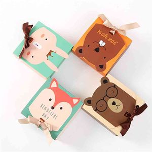 10 sztuk / zestaw Cartoon Zwierząt Pudełka Papier Cube Kids Birthday Party Favors Pudełko Na Prezenty Do Gości Królik Cukierki 210724