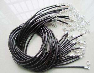 2021 1mm 1.5mm 2mm 3mm 100pcs Black adjustable Genuine REAL Leather Necklace Cord For DIY Craft Jewelry Chain 18'' with Lobster clasp