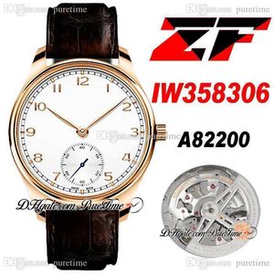 ZF 358305 Cal A82200 Automatic Mens Watch 41mm 18K Rose Gold Silver Dial Number Markers Brown Leather Strap Super Edition Watches 2021 Puretime N103d4
