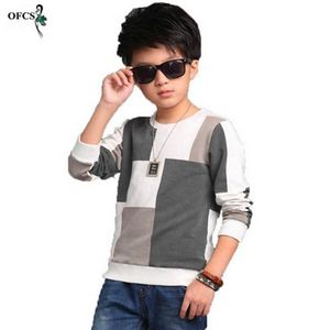 Retai New Leisure Children's Clothing Boy Autumn Checked Knit Cotton Sweater T-shirt Grid Coat Kids Joining jumper Together 5-16 210308