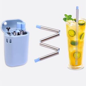 Wholesale reusable silicone straws with case for sale - Group buy Drinking Straws PC Reusable Metal Straw With Case Foldable Food Grade Silicone Clean Brush Key Chain Set Eco Friendly
