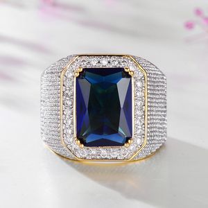 Anel masculino solitário 925 prata esterlina 6ct AAAAA Cz pedra grande noivado jóias anéis de casamento para homens festa anel de dedo