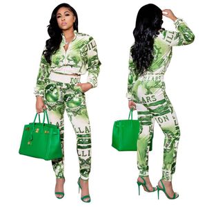 Omens Aktiva Tracksuits Fashion Flowers Pattern With Stripe Outfits Spring Höst Jacka Leggings för grossist trendiga 2 stycken set