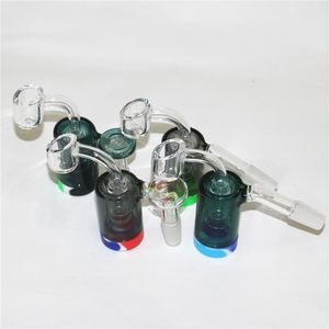 Glas Ash Catcher Hookah med silikonbehållare Kvarts Banger 14mm 18mm Ashcatcher för glasoljeplattor Vattenrör Ashcatchers