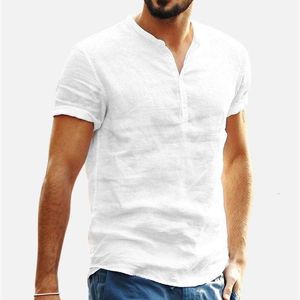 Men Clothes Men's T Shirts Baggy Cotton Linen Solid Color Short Sleeve Retro Tops Blouse V neck