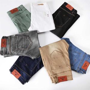 7 färg män sträcka skinny jeans mode casual slim passform denim byxor manlig grå svart khaki vit byxor varumärke 211008