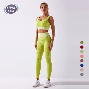 Siedem skóry 2 sztuk / zestaw bez szwu kobiet joga garnitur serpentyna sportswear wysokiej talii legginsy seksowne biustonosz sportowy siłownia fitness odzież zestawy 210802