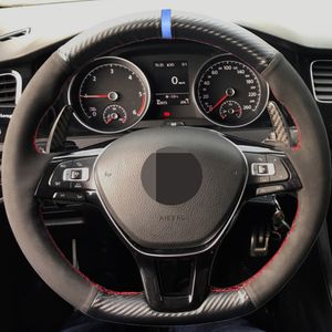 Araba Direksiyon Kapağı Siyah Karbon Fiber Volkswagen VW Golf için Süet 7 MK7 Yeni Polo Jetta Passat B8 Tiguan